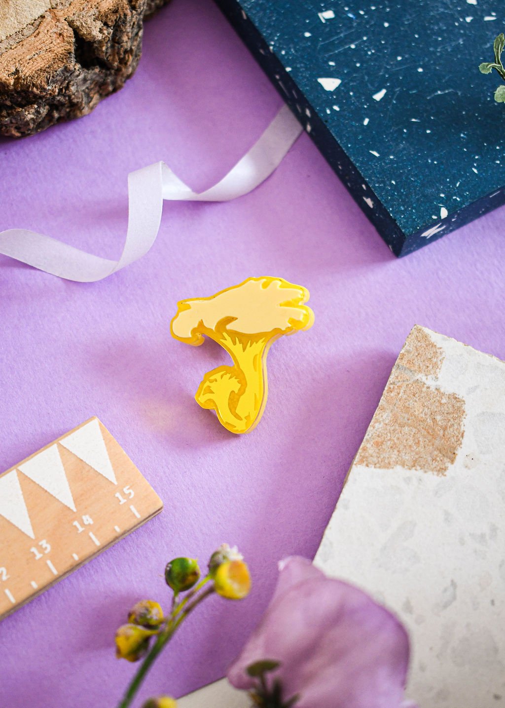 Citrine oyster mushroom pin