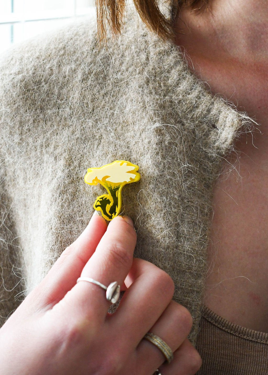 Citrine oyster mushroom pin