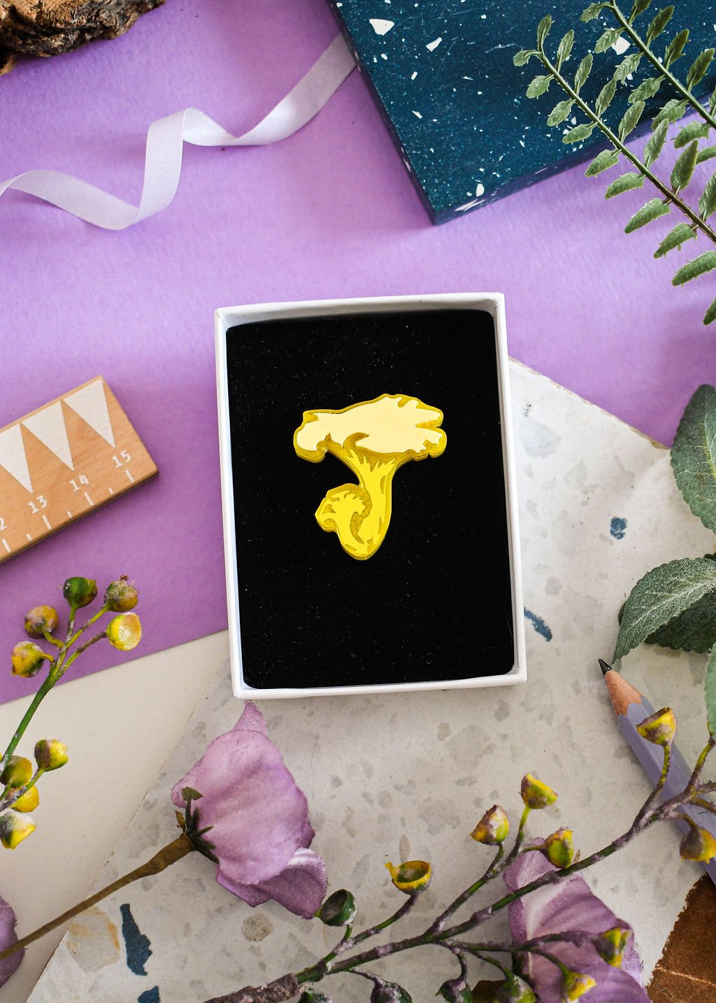 Citrine oyster mushroom pin