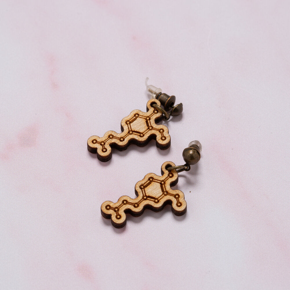 Dopamine molecule earrings - 'The feel good/pleasure chemical'