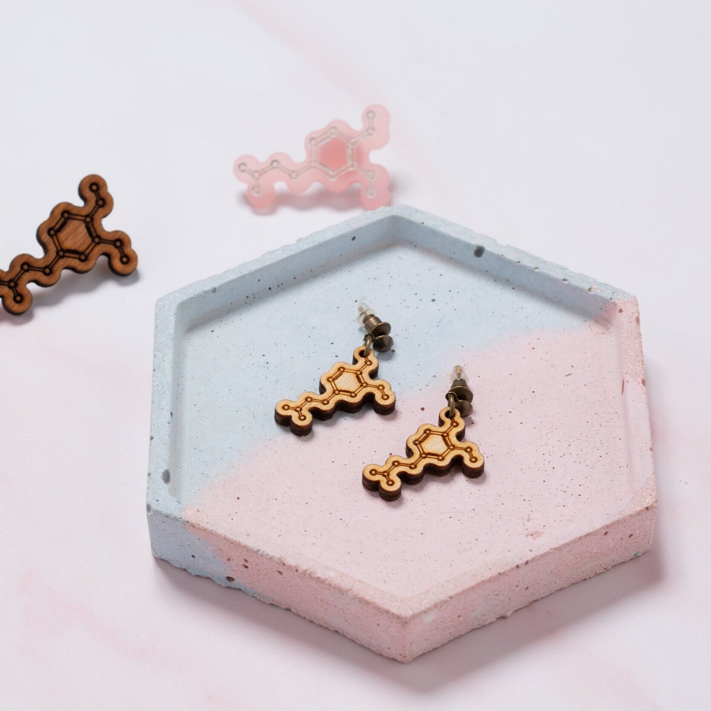Dopamine molecule earrings - 'The feel good/pleasure chemical'