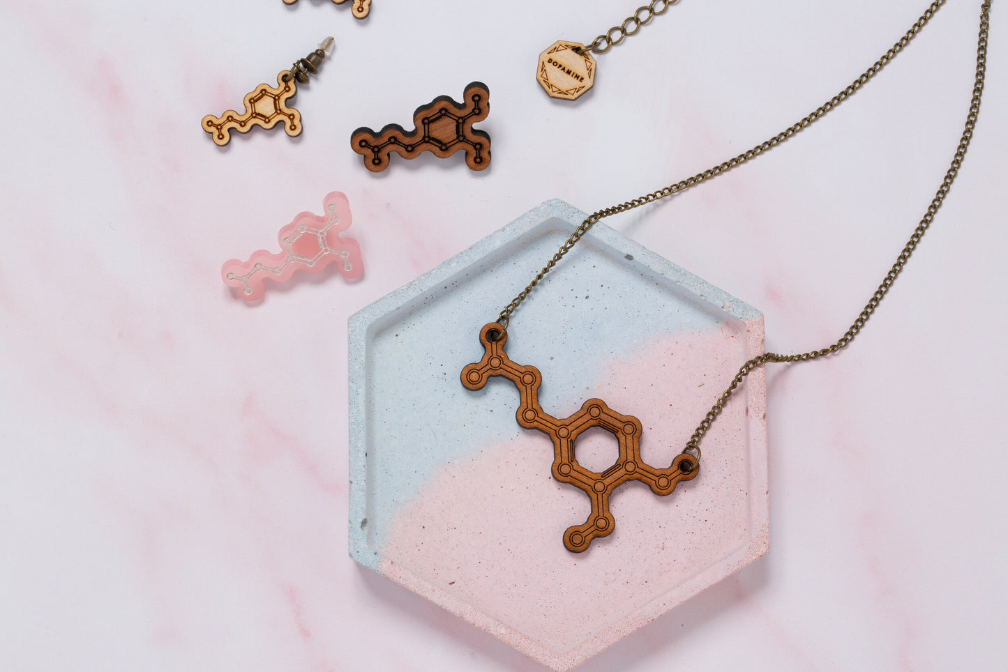 Dopamine molecule necklace - 'The feel good/pleasure chemical'
