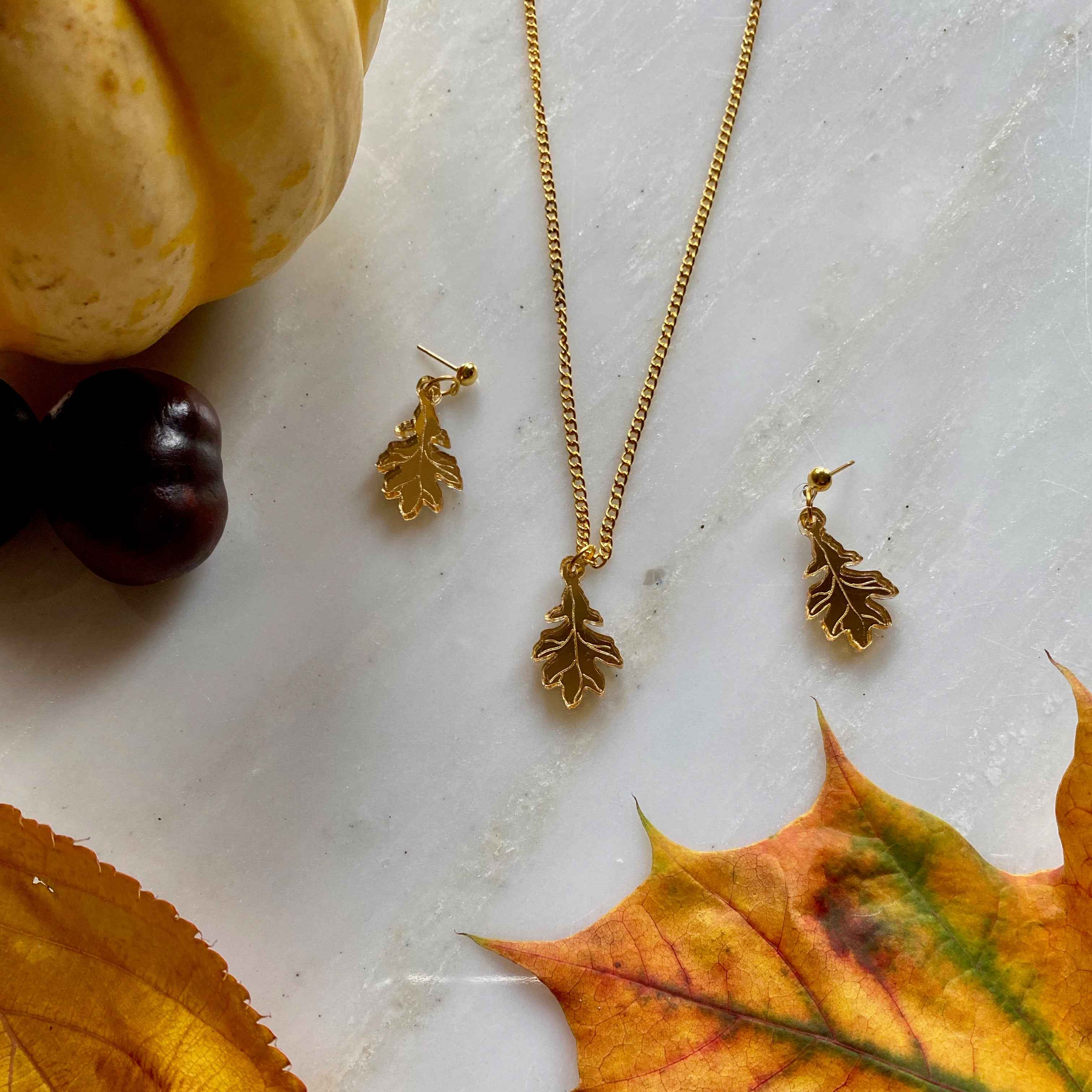 Oak Leaf Earrings & Necklace Set