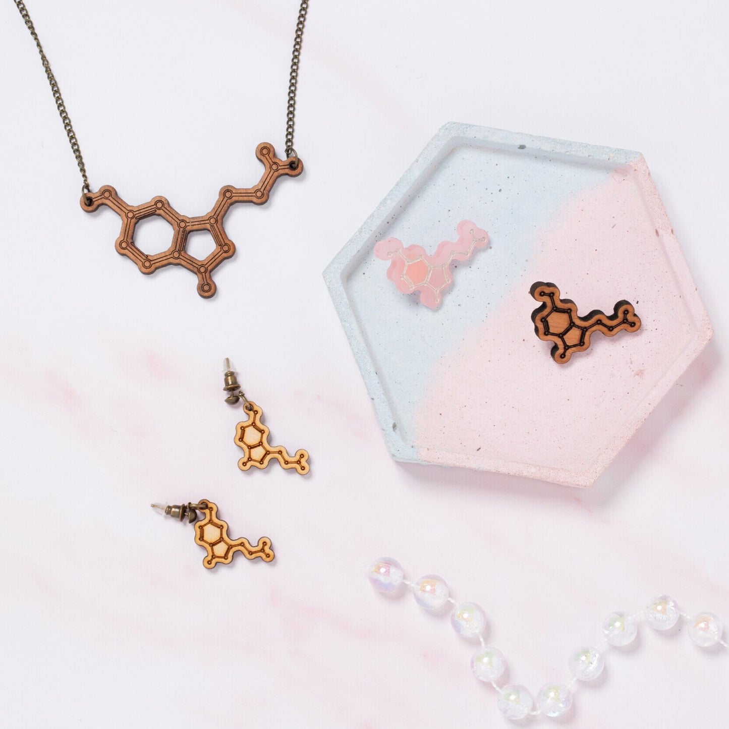Serotonin molecule necklace: 'Happiness chemical'