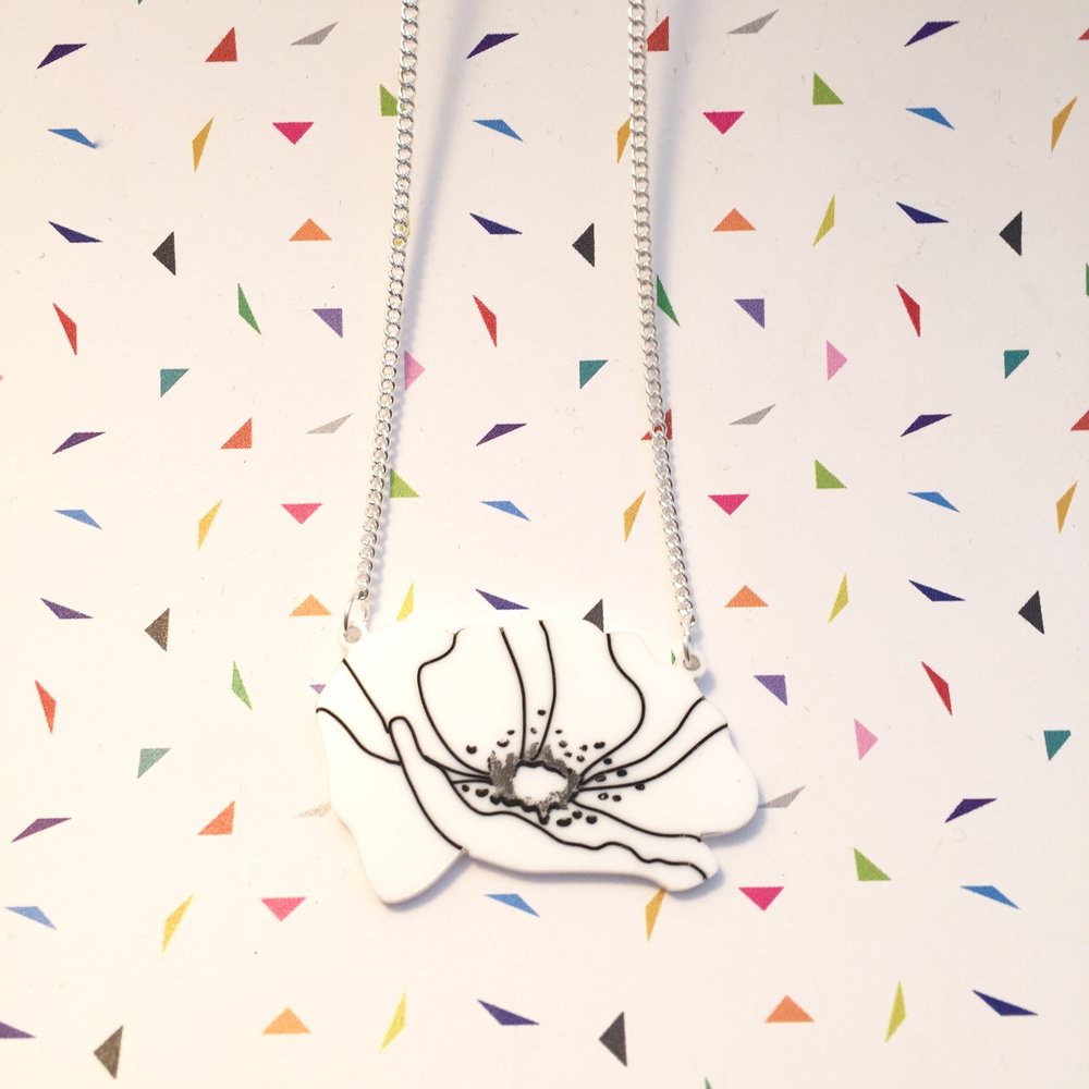 White Peace Poppy Necklace