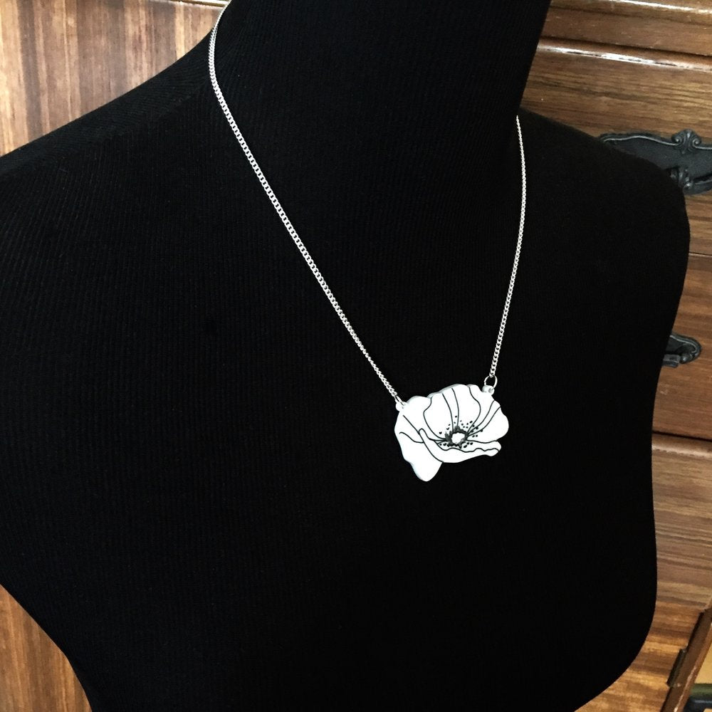 White Peace Poppy Necklace