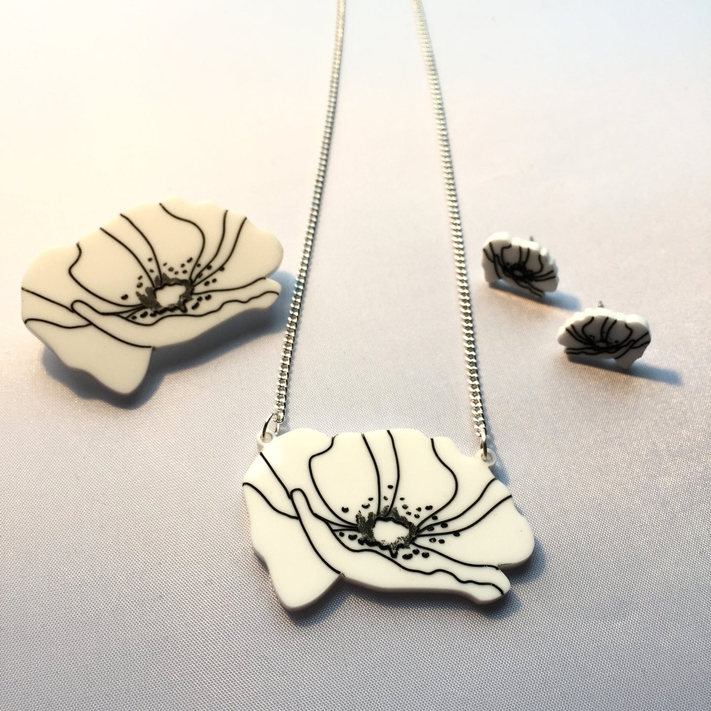 White Peace Poppy Necklace