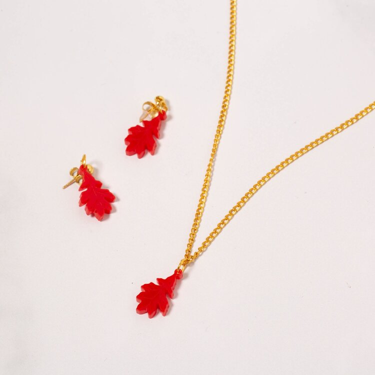 Autumn leaf earrings & necklace set