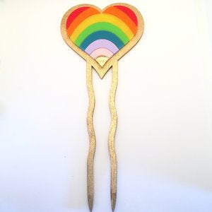 Rainbow heart hair comb