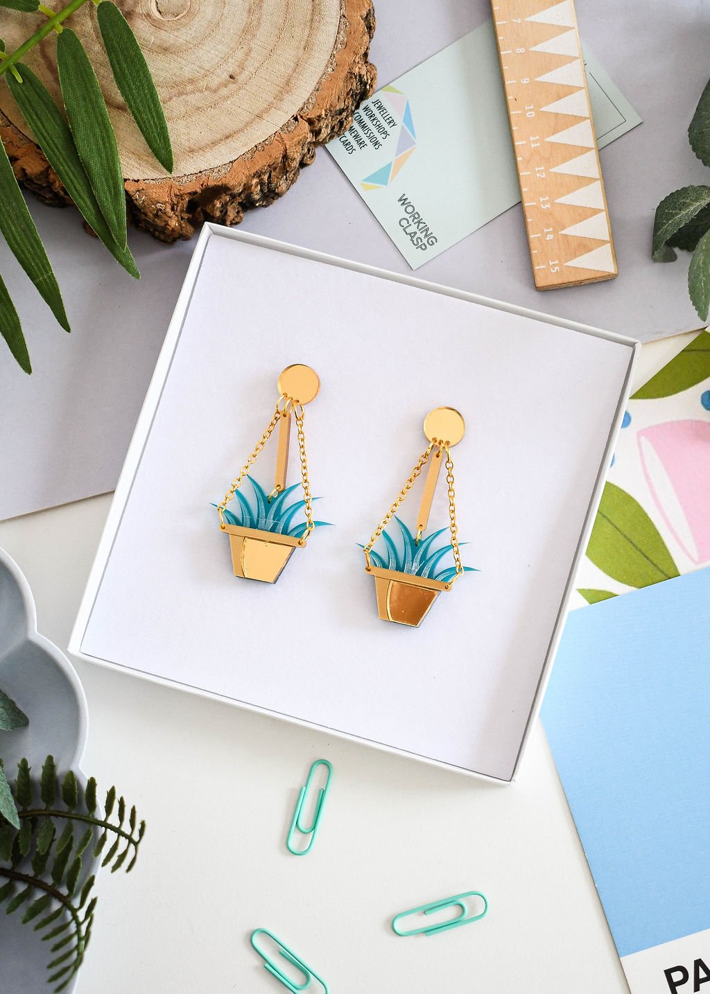 Aloe Vera hanging plant earrings