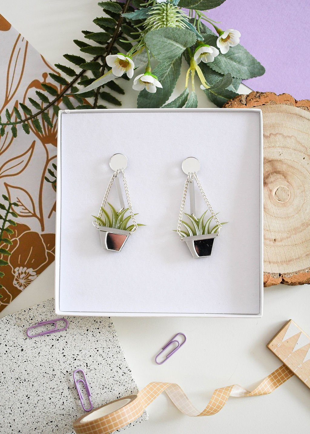 Aloe Vera hanging plant earrings