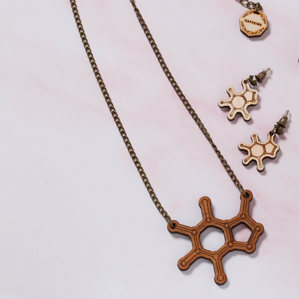 Caffeine molecule earrings - 'The Pep me up chemical'