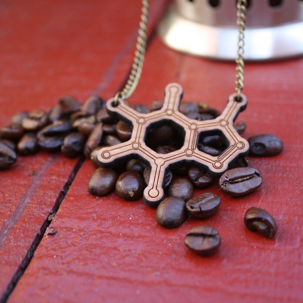 Caffeine molecule earrings - 'The Pep me up chemical'