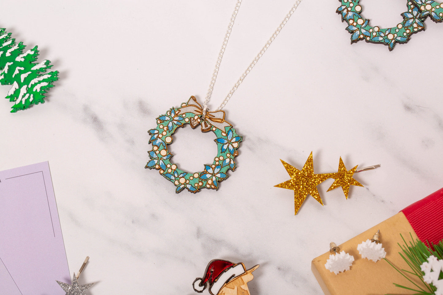 Christmas wreath necklace