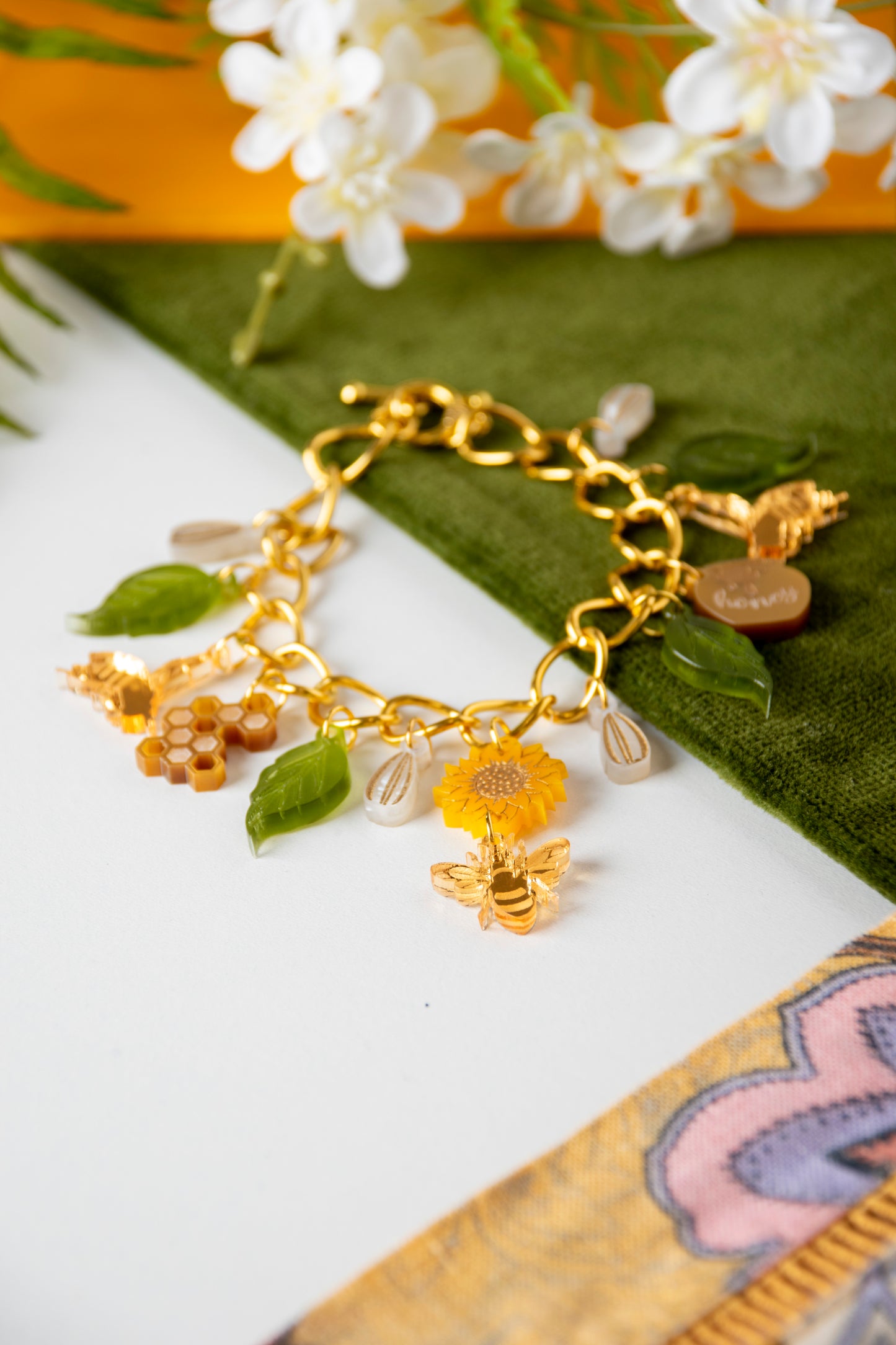 Sunflower & Honeybee Charm Bracelet