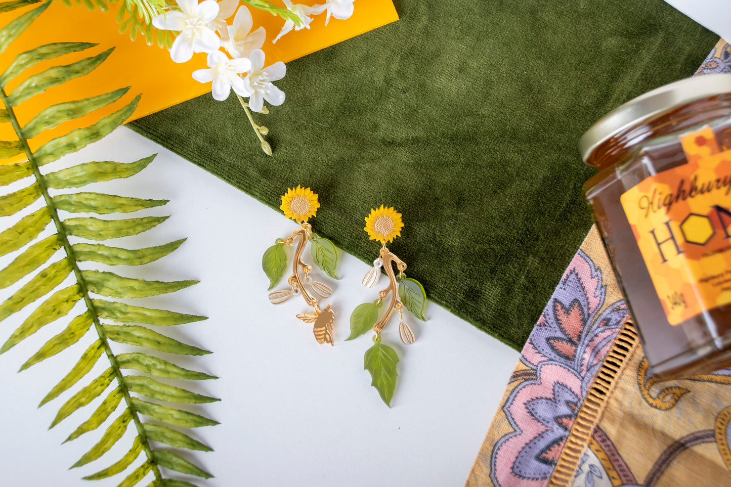 Sunflower & Honeybee Statement Earrings