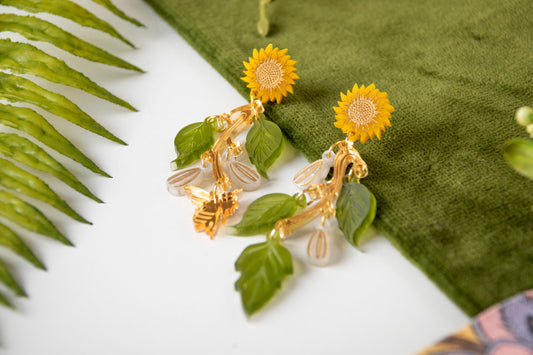 Sunflower & Honeybee Statement Earrings