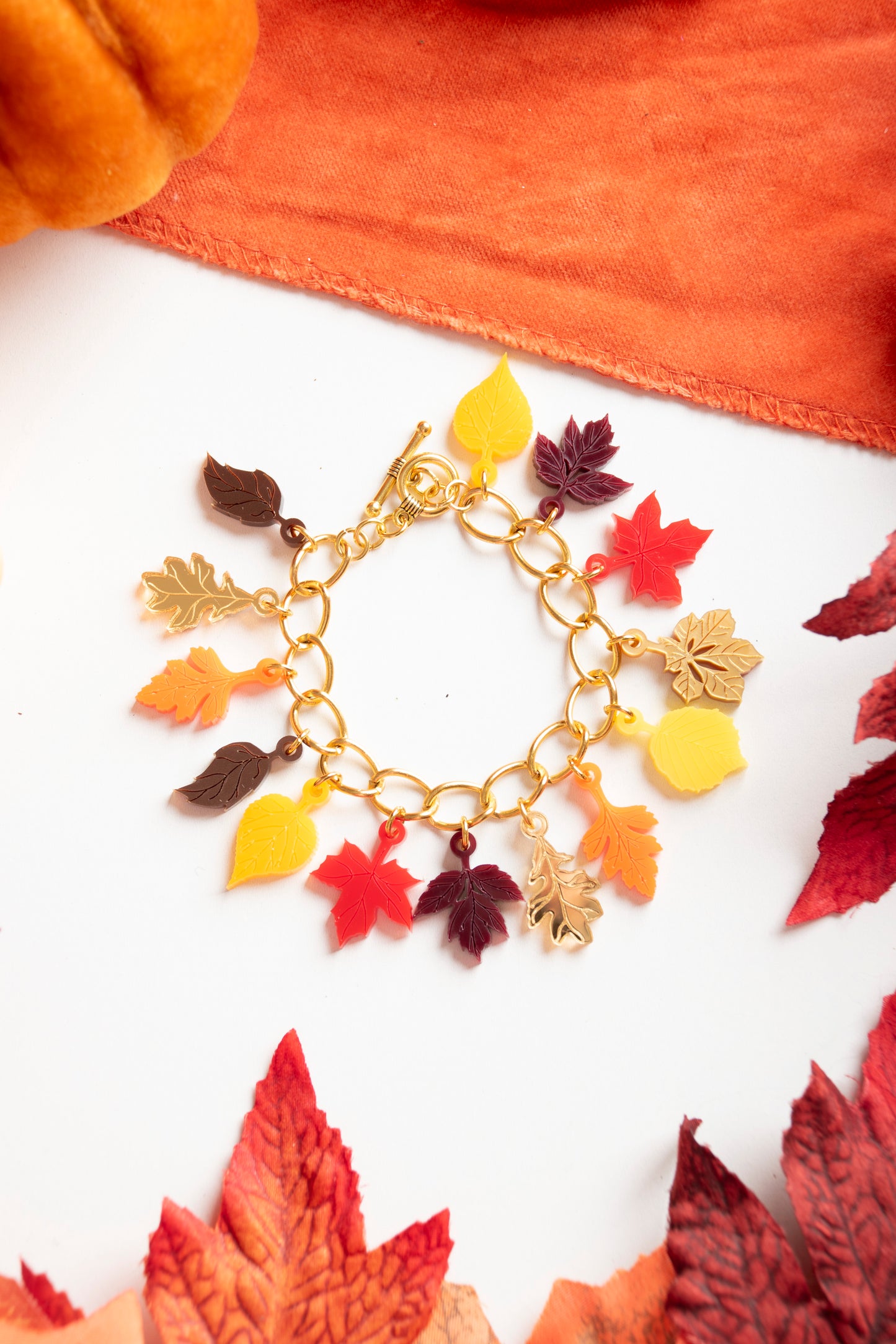 Autumn Leaves Rainbow Charm Bracelet