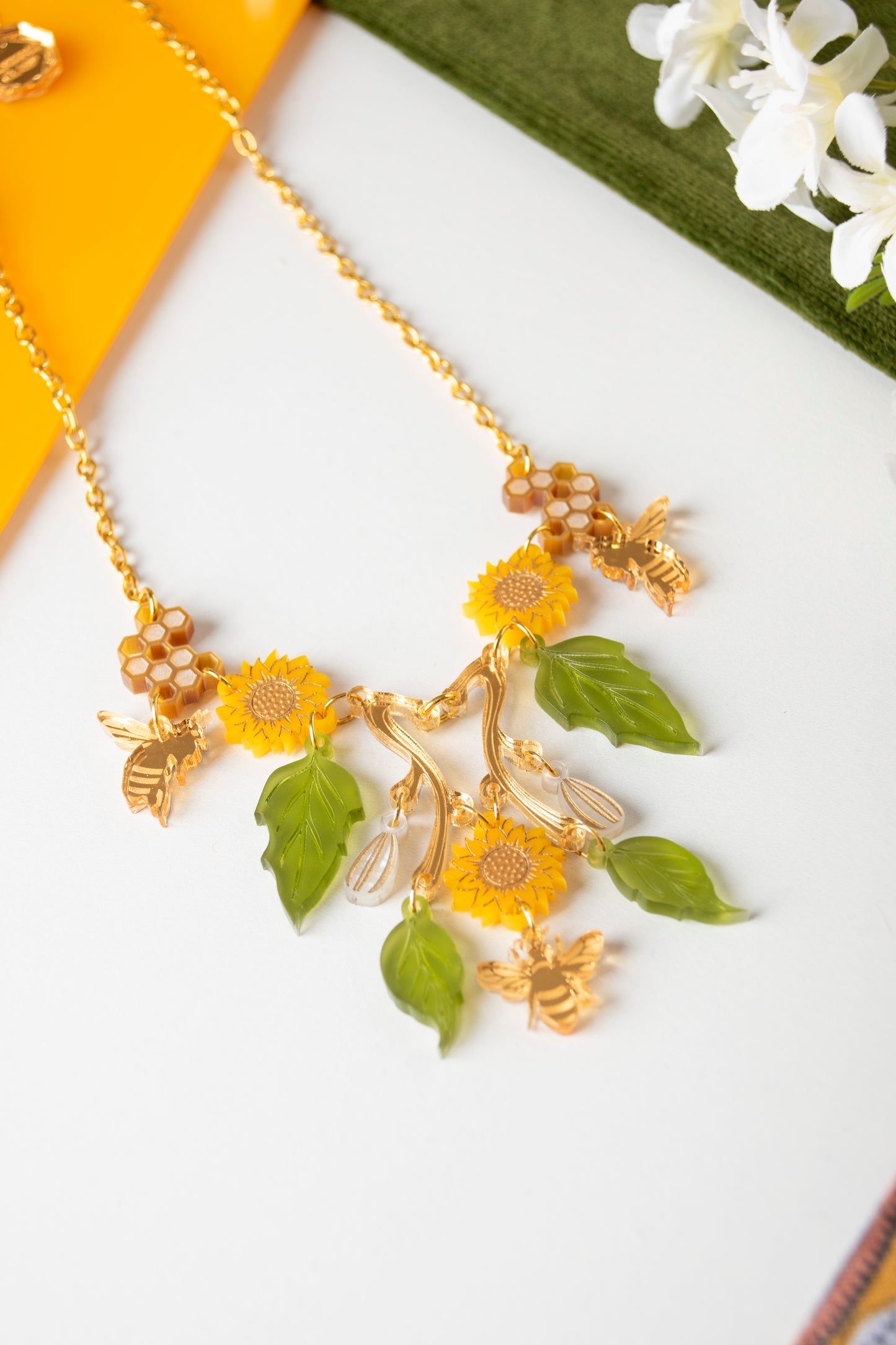 Sunflower & Honeybee Statement Necklace