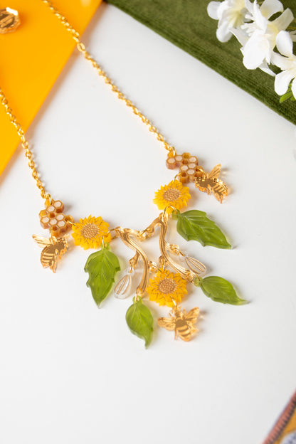 Sunflower & Honeybee Statement Necklace