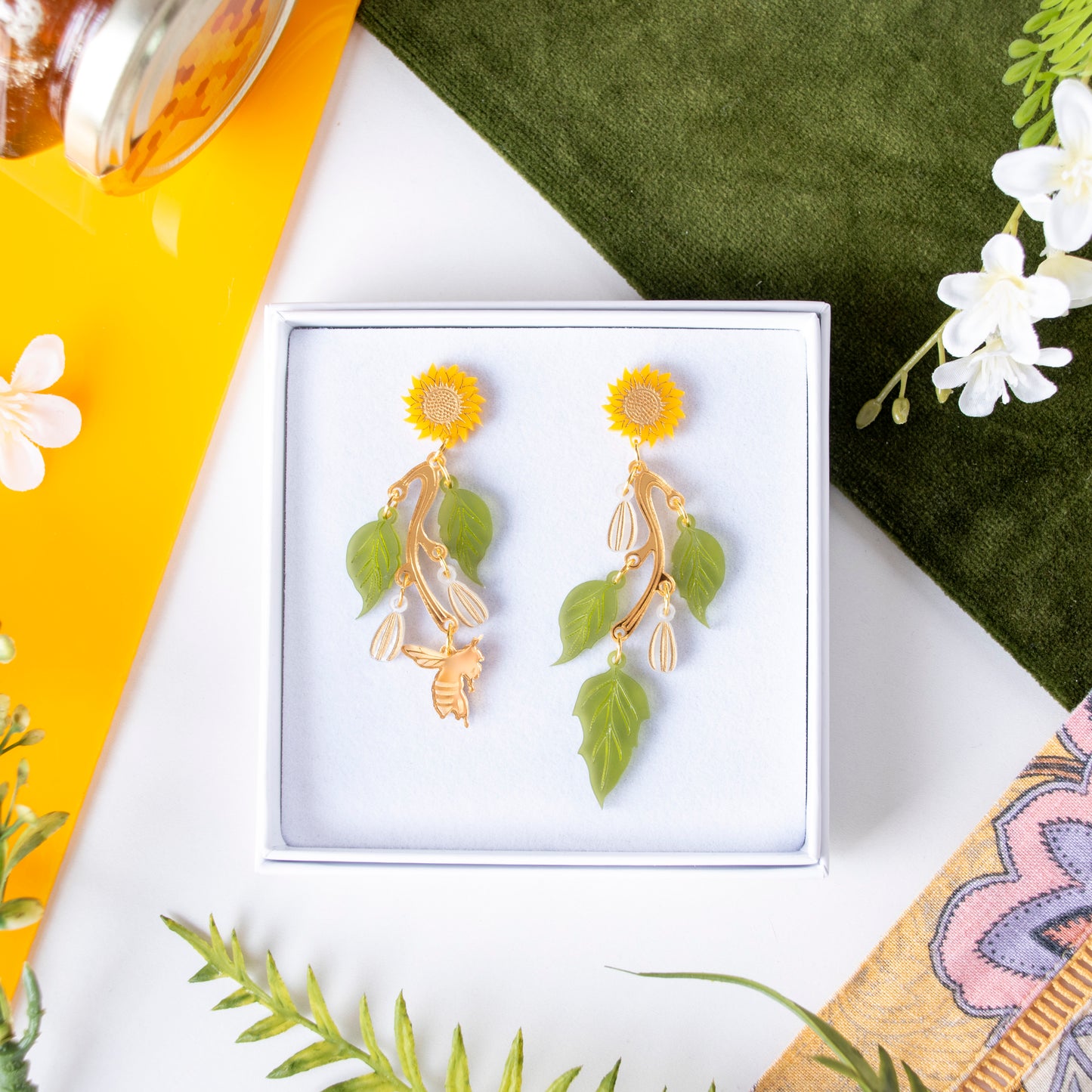 Sunflower & Honeybee Statement Earrings