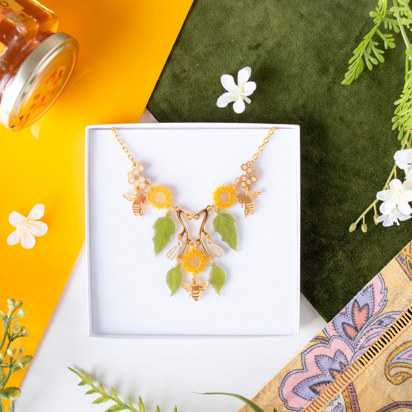 Sunflower & Honeybee Statement Necklace