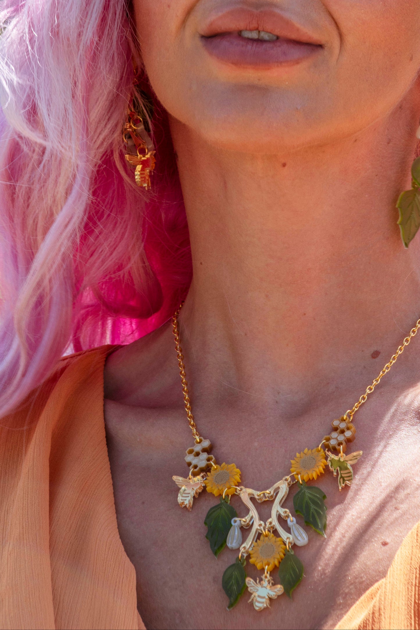 Sunflower & Honeybee Statement Necklace