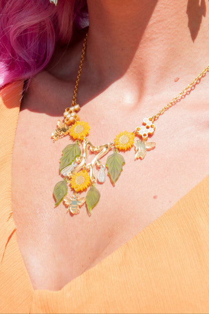 Sunflower & Honeybee Statement Necklace