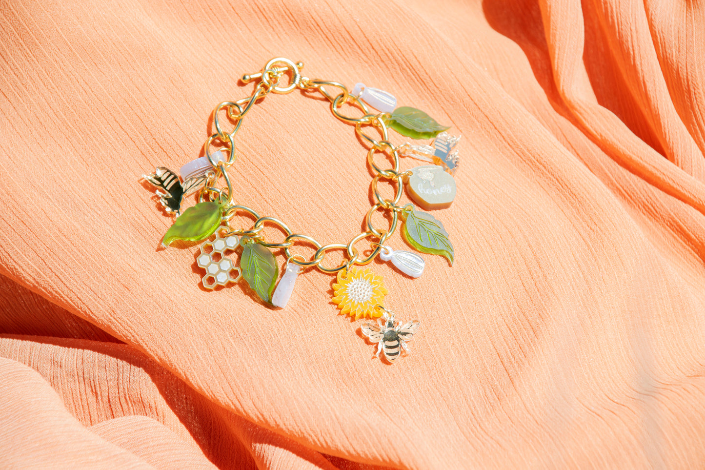 Sunflower & Honeybee Charm Bracelet