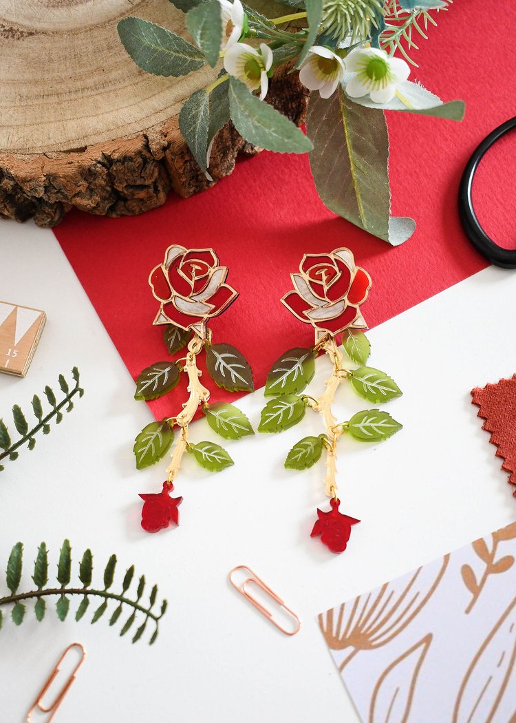 Rose statement earrings