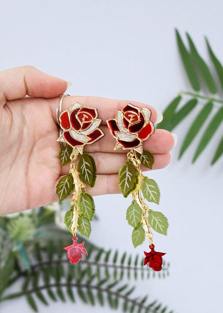 Rose statement earrings