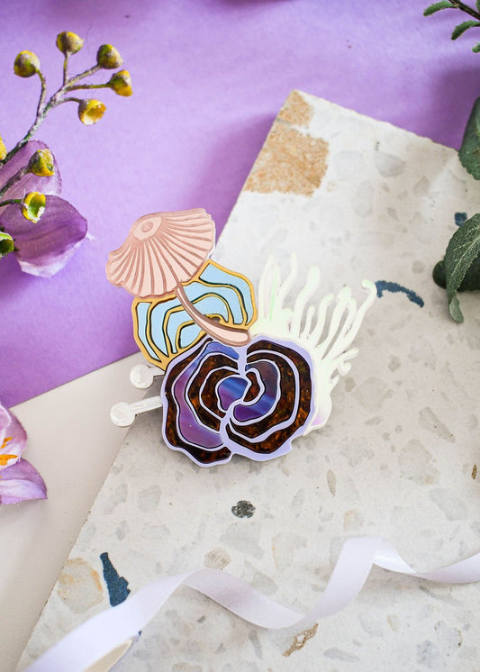 Enchanted mushroom brooch