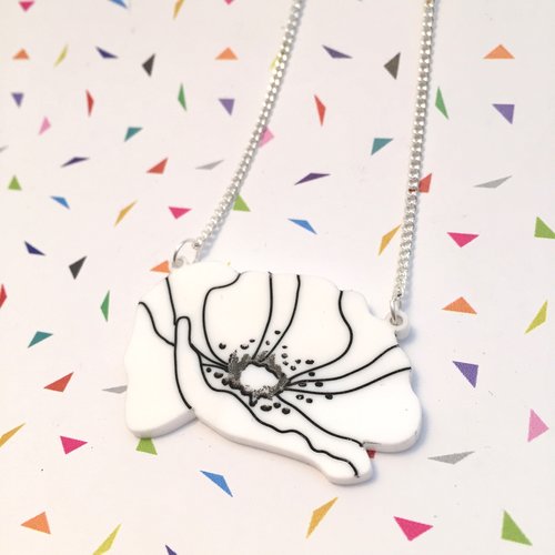 White Peace Poppy Necklace