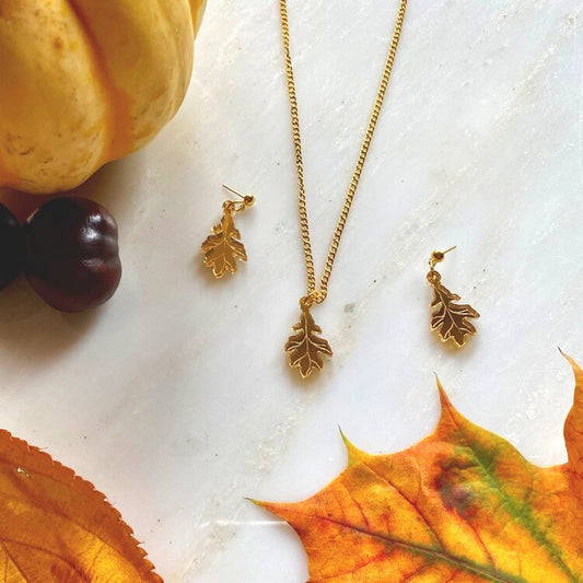 Autumn leaf earrings & necklace set