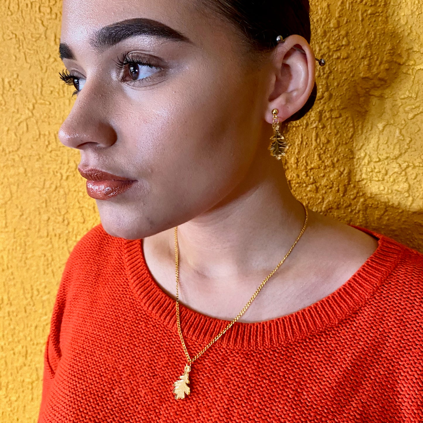 Oak Leaf Earrings & Necklace Set