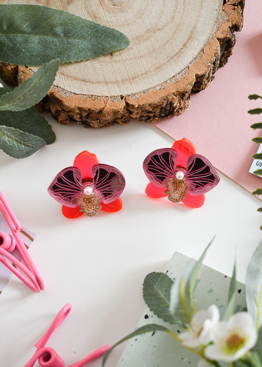 Orchid statement earrings