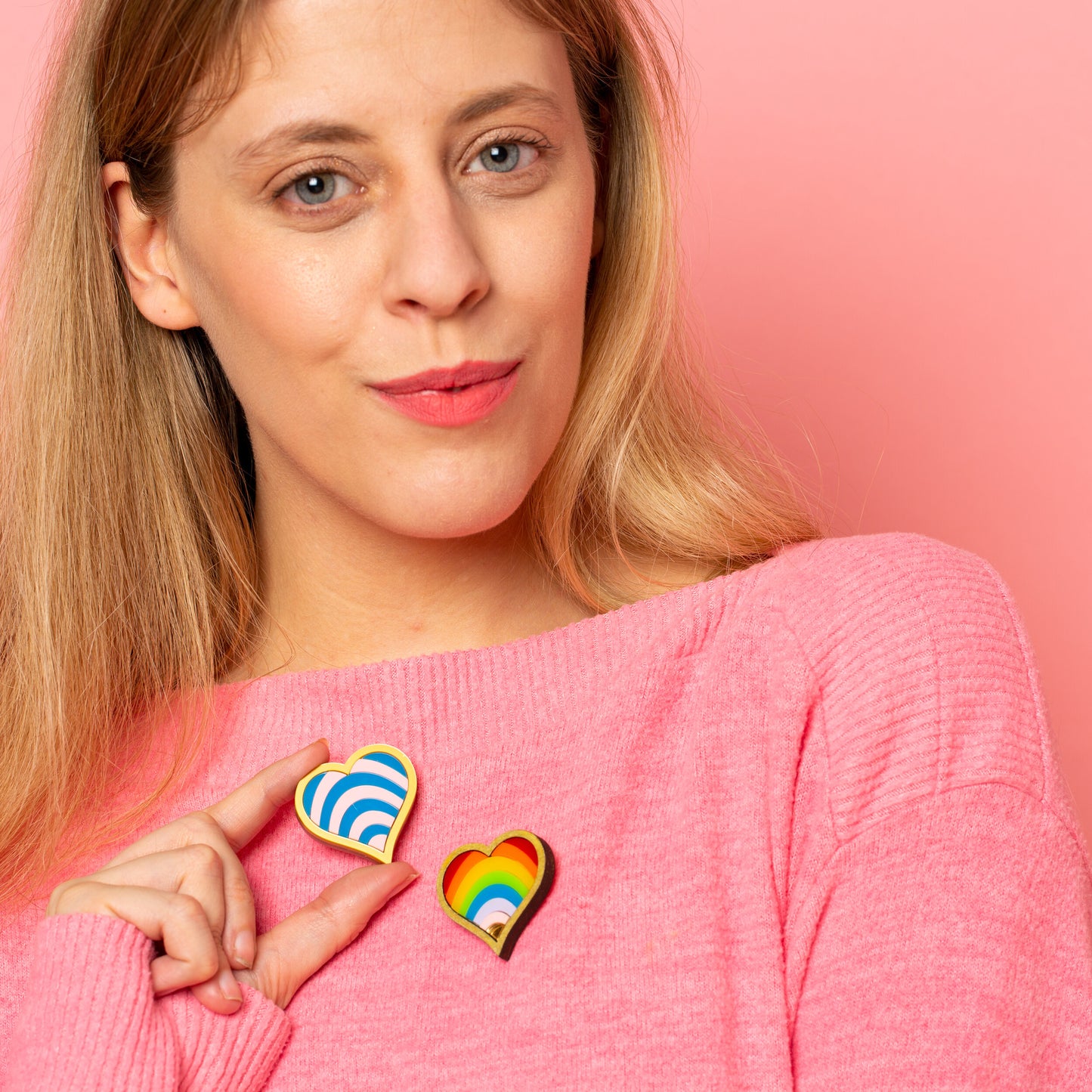 Rainbow heart/ Trans heart brooch