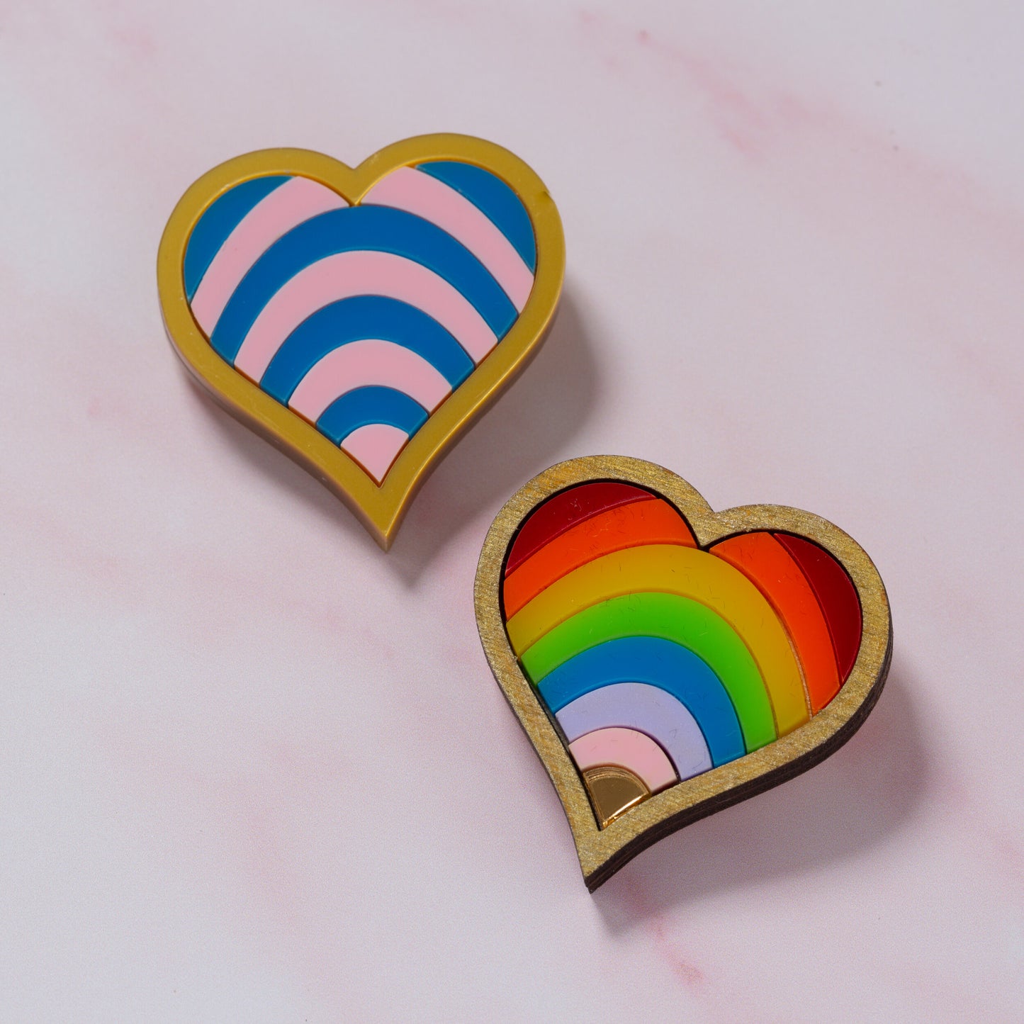 Rainbow heart/ Trans heart brooch