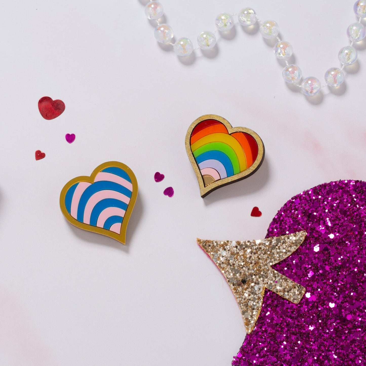 Rainbow heart/ Trans heart brooch