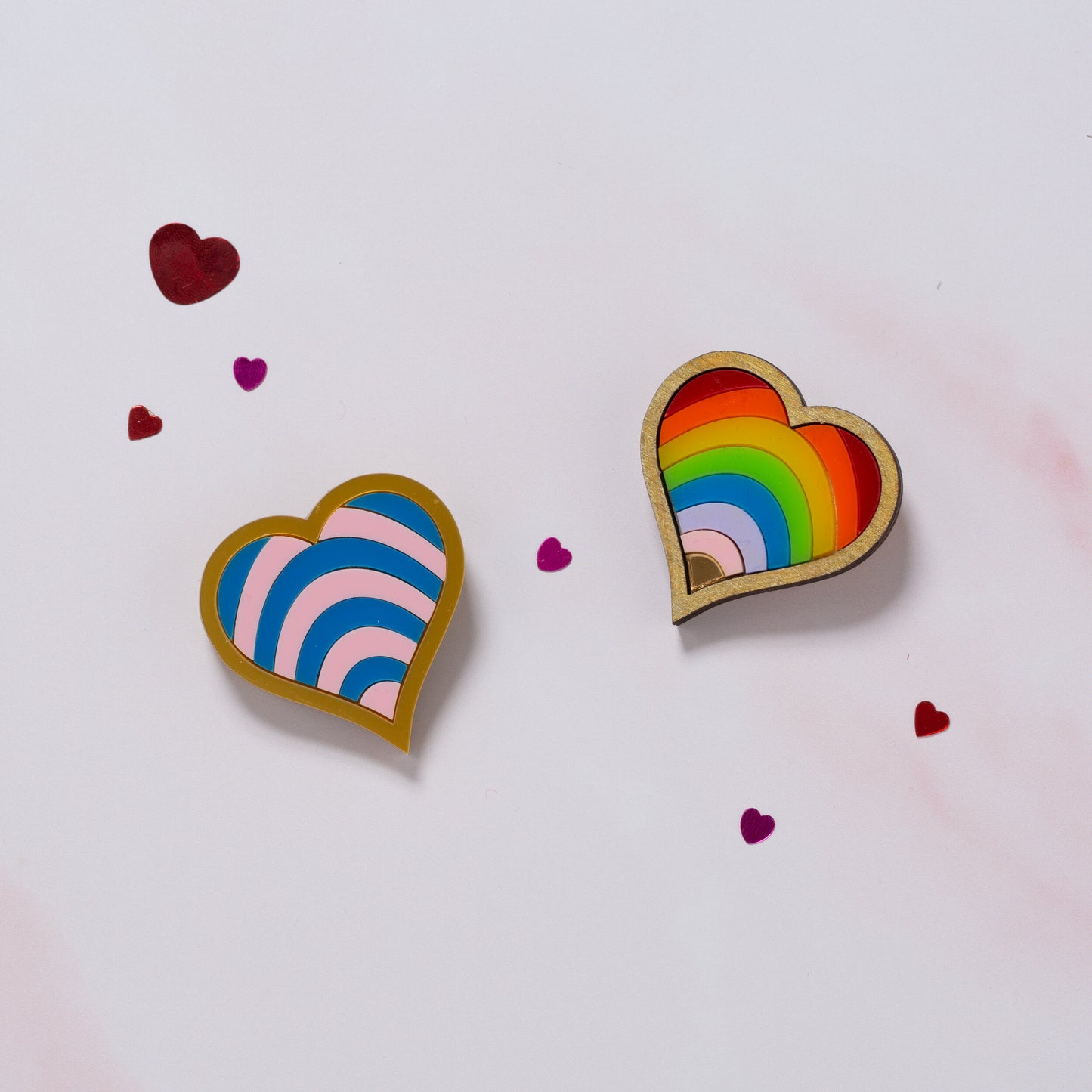 Rainbow heart/ Trans heart brooch