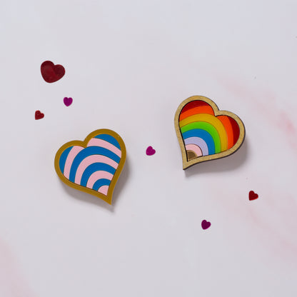Rainbow heart/ Trans heart brooch