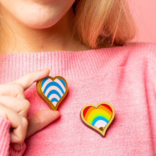 Rainbow heart/ Trans heart brooch