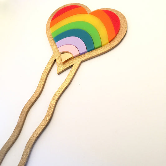 Rainbow heart hair comb