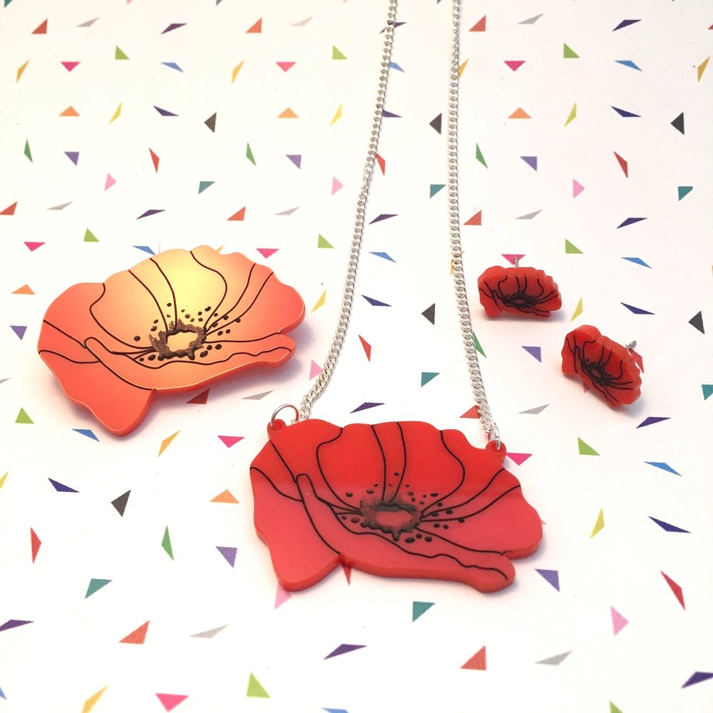 Red poppy earrings
