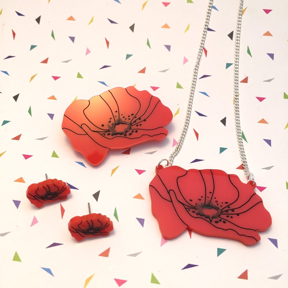 Red poppy earrings