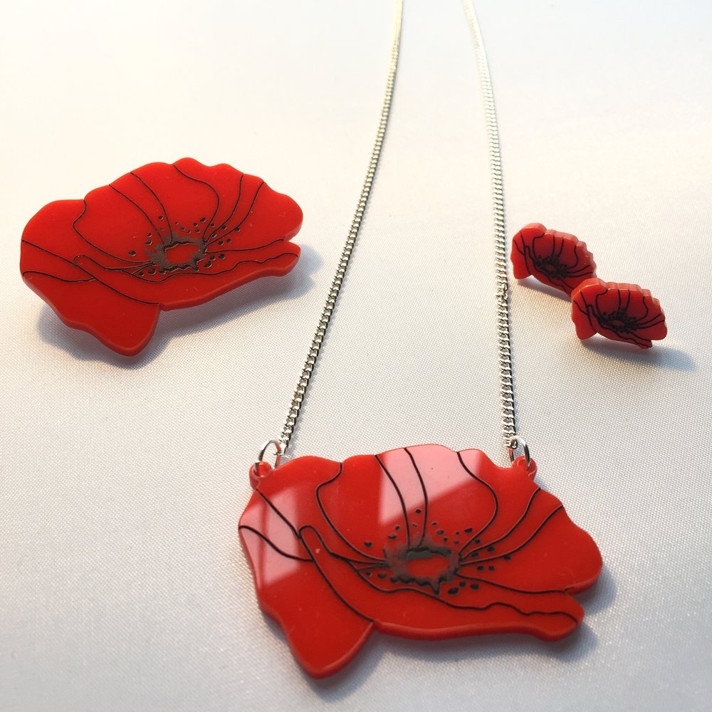 Red poppy earrings