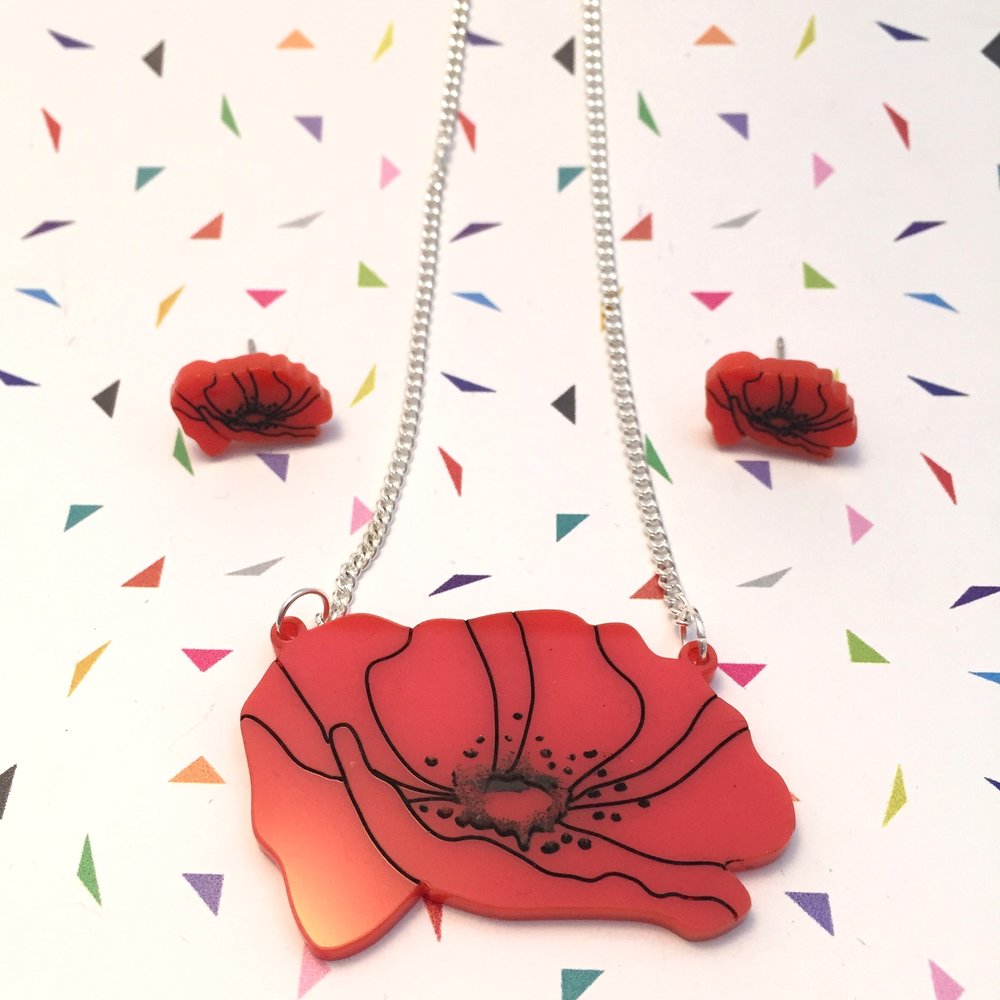 Red poppy earrings