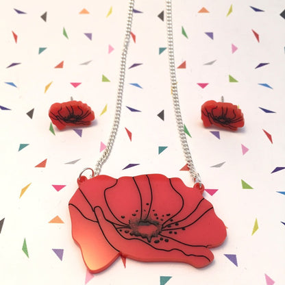 Red poppy earrings