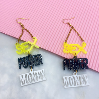 SEX, POWER, MONEY earrings