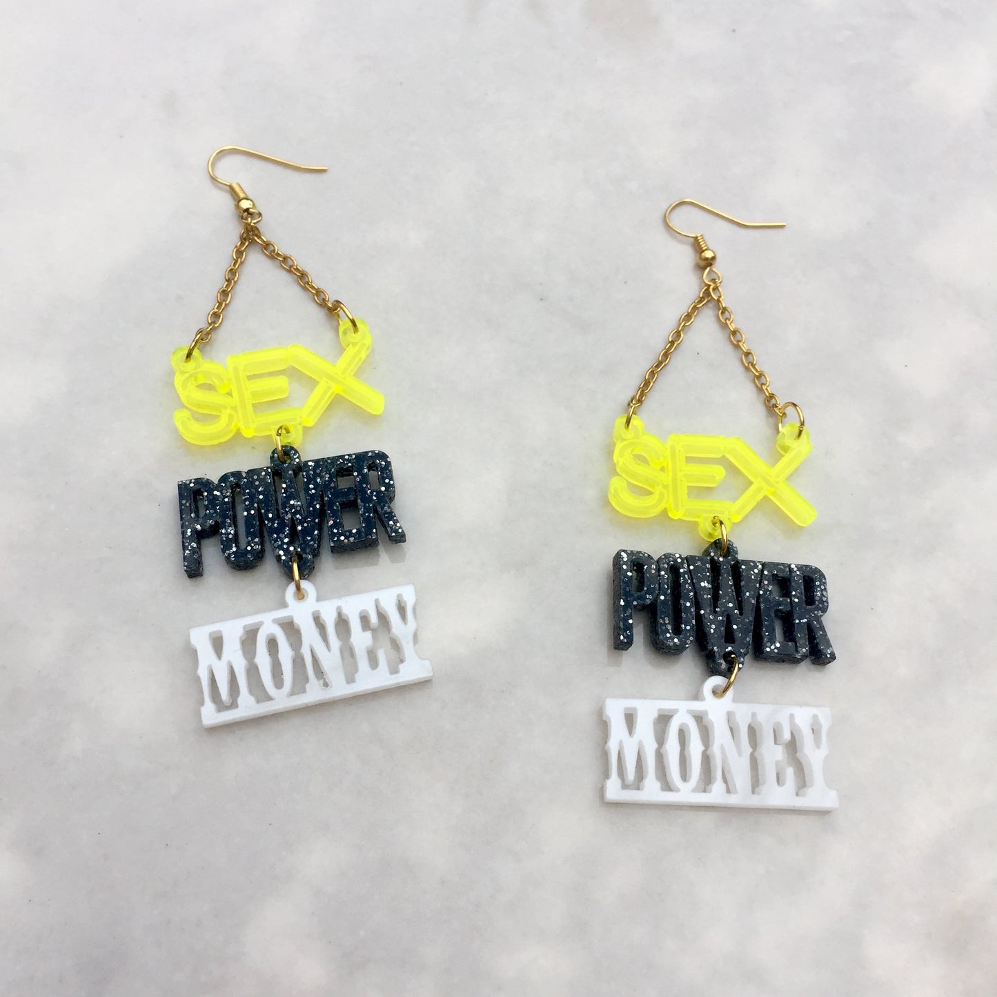 SEX, POWER, MONEY earrings